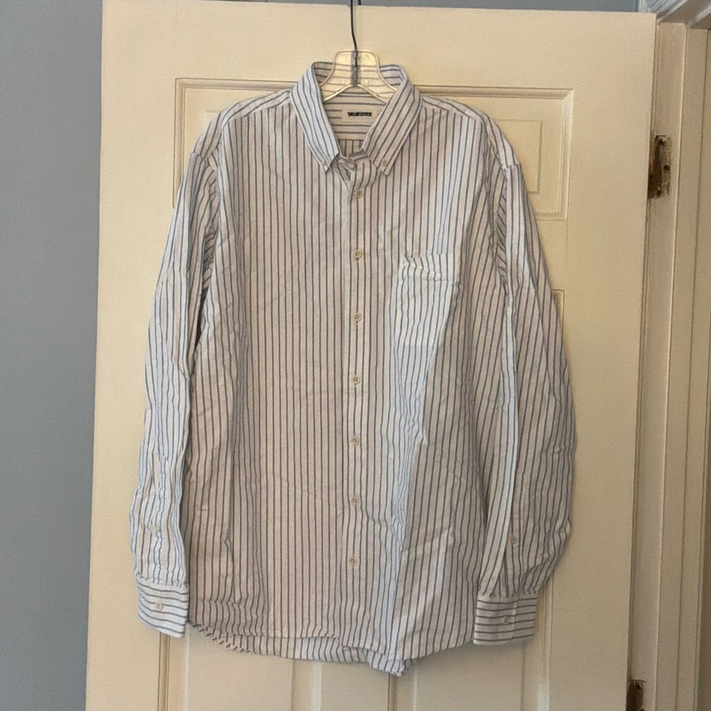 Taylor Stitch The Jack Shirt Blue White Stripe Organic Cotton Oxford XL 44